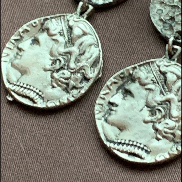 Apollo Greek Roman Simulated Coin Silver Tone Clip On Earrings Jewelry - Picture 1 of 10